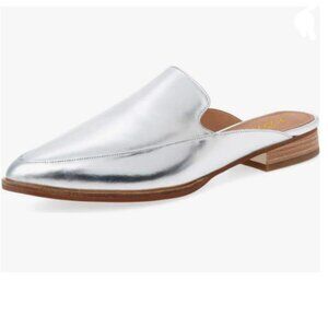 YDN Silver Low Heels Mules Slip On Loafers Pointy Toe Clogs Slide Slipper